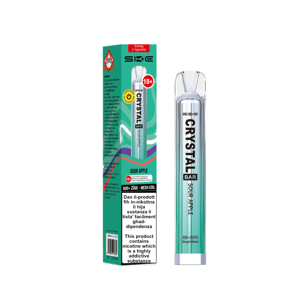 Crystal Bar Sour Apple Vape 600 Puff