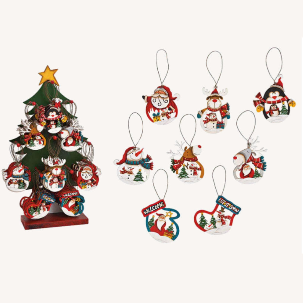Christmas Decorations in Wood with inner Winter Scenes