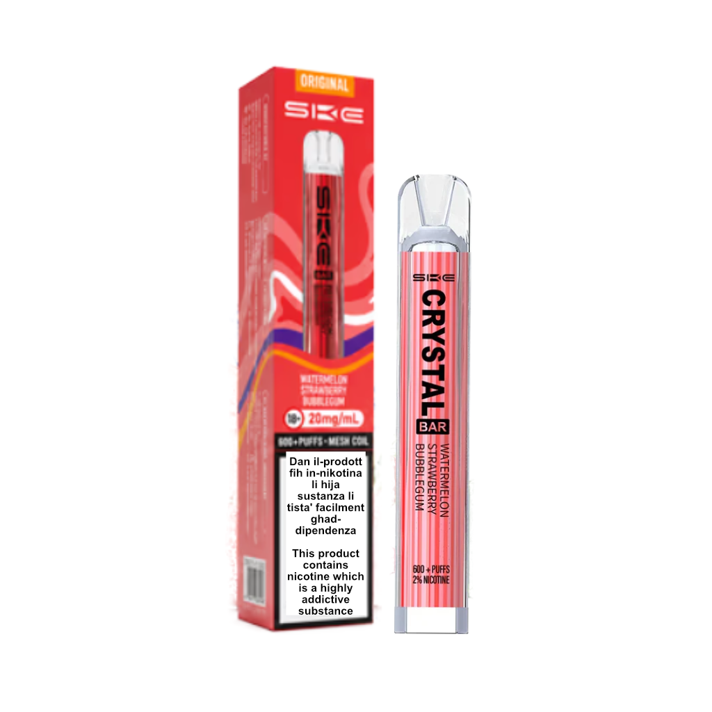 Crystal Bar Watermelon Strawberry Bubblegum Vape 600 Puff